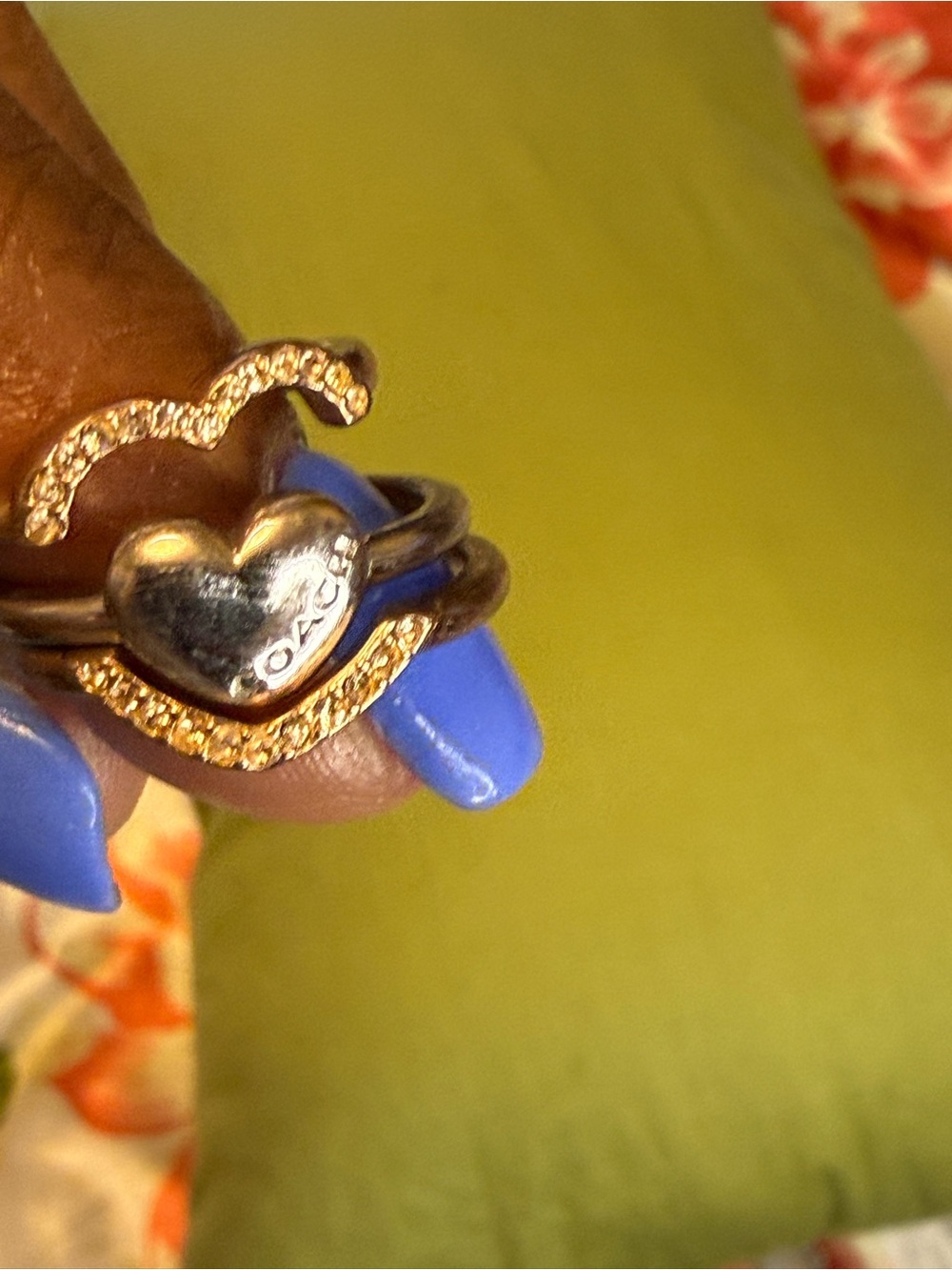 Coach Heart Ring | Size 6.5 | Gold & Silver Tone Crystal Accent - Picture 3 of 11